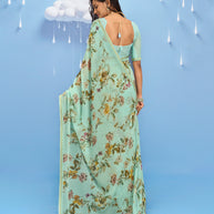 Laxmipati Sadhana Floral Printed Georgette Saree in Pastel Green Color