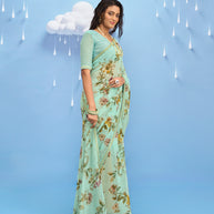 Laxmipati Sadhana Floral Printed Georgette Saree in Pastel Green Color