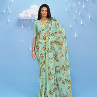 Laxmipati Sadhana Floral Printed Georgette Saree in Pastel Green Color