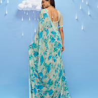 Laxmipati Sadhana Floral Printed Georgette Saree in Grey Color