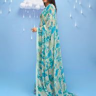 Laxmipati Sadhana Floral Printed Georgette Saree in Grey Color