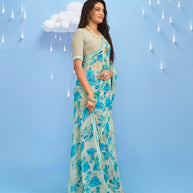 Laxmipati Sadhana Floral Printed Georgette Saree in Grey Color