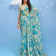 Laxmipati Sadhana Floral Printed Georgette Saree in Grey Color