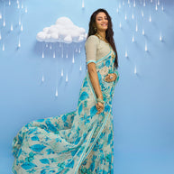 Laxmipati Sadhana Floral Printed Georgette Saree in Grey Color