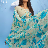 Laxmipati Sadhana Floral Printed Georgette Saree in Grey Color
