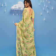Laxmipati Sadhana Floral Printed Georgette Saree in Yellow Color