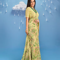 Laxmipati Sadhana Floral Printed Georgette Saree in Yellow Color