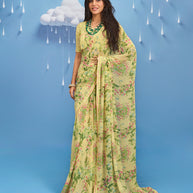Laxmipati Sadhana Floral Printed Georgette Saree in Yellow Color