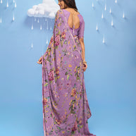 Laxmipati Sadhana Floral Printed Georgette Saree in Purple Color