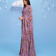 Laxmipati Sadhana Floral Printed Georgette Saree in Purple Color