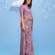 Laxmipati Sadhana Floral Printed Georgette Saree in Purple Color