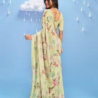 Laxmipati Sadhana Floral Printed Georgette Saree in Green Color
