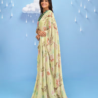 Laxmipati Sadhana Floral Printed Georgette Saree in Green Color