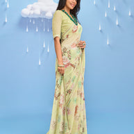 Laxmipati Sadhana Floral Printed Georgette Saree in Green Color