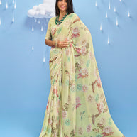Laxmipati Sadhana Floral Printed Georgette Saree in Green Color
