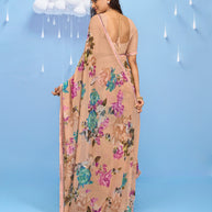 Laxmipati Sadhana Floral Printed Georgette Saree in Brown Color