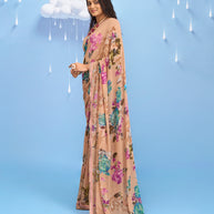 Laxmipati Sadhana Floral Printed Georgette Saree in Brown Color