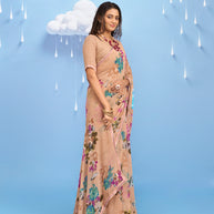 Laxmipati Sadhana Floral Printed Georgette Saree in Brown Color