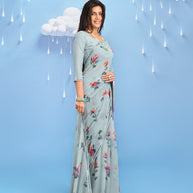 Laxmipati Sadhana Floral Printed Georgette Saree in Grey Color