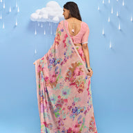Laxmipati Sadhana Floral Printed Georgette Saree in Pink Color