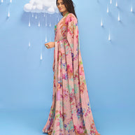 Laxmipati Sadhana Floral Printed Georgette Saree in Pink Color