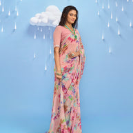 Laxmipati Sadhana Floral Printed Georgette Saree in Pink Color