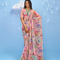 Laxmipati Sadhana Floral Printed Georgette Saree in Pink Color