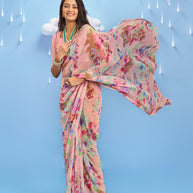 Laxmipati Sadhana Floral Printed Georgette Saree in Pink Color