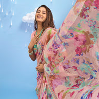 Laxmipati Sadhana Floral Printed Georgette Saree in Pink Color