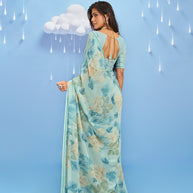 Laxmipati Sadhana Floral Printed Georgette Saree in Blue Color