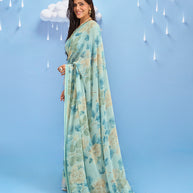 Laxmipati Sadhana Floral Printed Georgette Saree in Blue Color