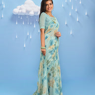 Laxmipati Sadhana Floral Printed Georgette Saree in Blue Color