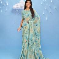 Laxmipati Sadhana Floral Printed Georgette Saree in Blue Color