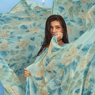 Laxmipati Sadhana Floral Printed Georgette Saree in Blue Color
