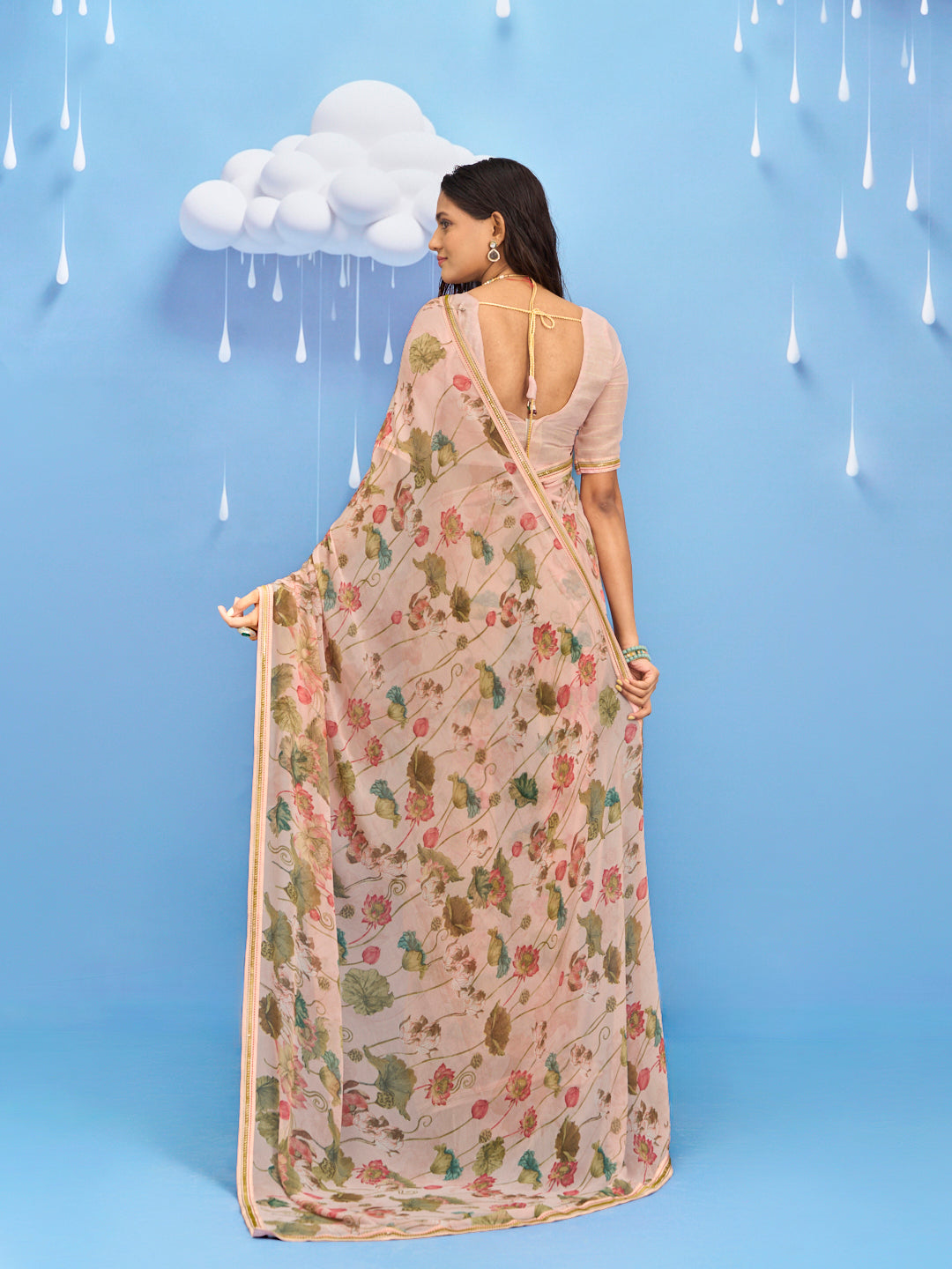 Laxmipati Sadhana Floral Printed Georgette Saree in Brown Color