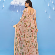Laxmipati Sadhana Floral Printed Georgette Saree in Brown Color