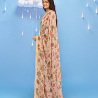 Laxmipati Sadhana Floral Printed Georgette Saree in Brown Color
