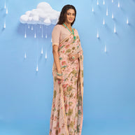 Laxmipati Sadhana Floral Printed Georgette Saree in Brown Color