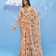Laxmipati Sadhana Floral Printed Georgette Saree in Brown Color