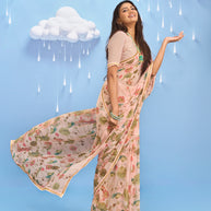 Laxmipati Sadhana Floral Printed Georgette Saree in Brown Color