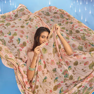 Laxmipati Sadhana Floral Printed Georgette Saree in Brown Color