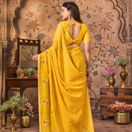 Laxmipati Monaco Embellished Floral Embroidered Chiffon Saree in Yellow Color