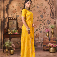 Laxmipati Monaco Embellished Floral Embroidered Chiffon Saree in Yellow Color