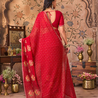 Laxmipati Monaco Embellished Floral Embroidered Chiffon Saree in Red Color
