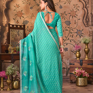 Laxmipati Monaco Embellished Floral Embroidered Chiffon Saree in Blue Color