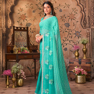 Laxmipati Monaco Embellished Floral Embroidered Chiffon Saree in Blue Color