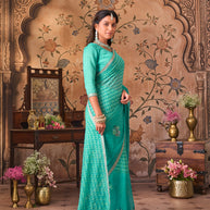Laxmipati Monaco Embellished Floral Embroidered Chiffon Saree in Blue Color