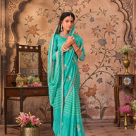 Laxmipati Monaco Embellished Floral Embroidered Chiffon Saree in Blue Color