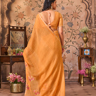 Laxmipati Monaco Embellished Floral Embroidered Chiffon Saree in Orange Color