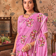 Laxmipati Monaco Embellished Floral Embroidered Chiffon Saree in Purple Color